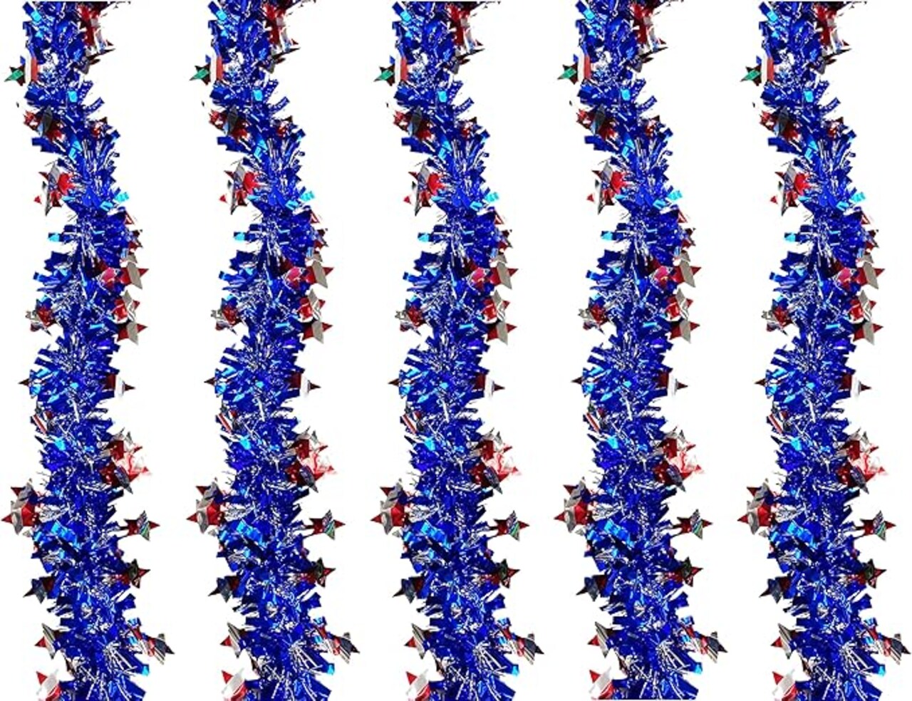 5pcs 33ft Independence Day Tinsel Garland Decoration, Striped Star Tinsel Garland for 4th of July Memorial Day,Patriotic Christmas Tree Decor(Red White and Blue)